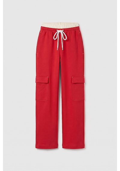 TOMMYLIFE Fiesta Çift Kemerli Kargo Cepli Palazzo Kız Çocuk Eşofman Alt - 75198 Kırmızı