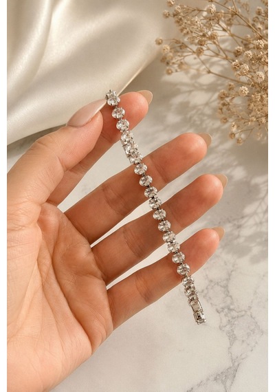 4mm Oval Taş Suyolu Bileklik Kararmaz Özel Seri Bileklik 16+2cm Gümüş
