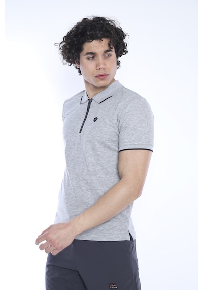 Escetic Erkek Spor G2 Melanj Polo Yaka Slim Fit T-Shirt-3345 Açık Gri Melanj