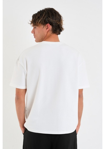 Blank Unisex Oversize Geniş Kesim Tişört %100 Pamuk Kalın Dokulu Bisiklet Yaka T-shirt Beyaz