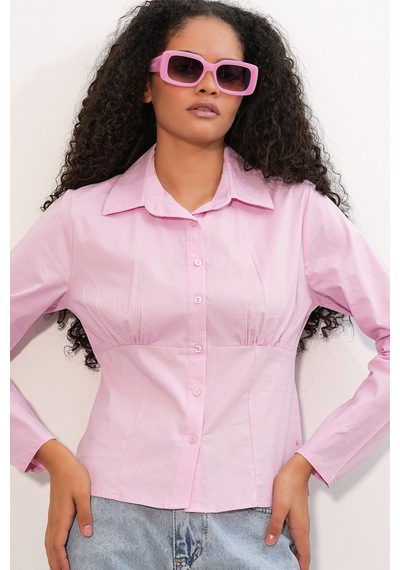Hiccup Bdart Fitted Poplin Düğmeli Kısa Gömlek Allık Pembe