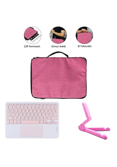 Microcase Samsung Active 4 Pro / Active 5 Pro 10.1'' İle Uyumlu Touchpad Bluetooth Klavye + Tablet Standı - Pembe Al5194 Diğer
