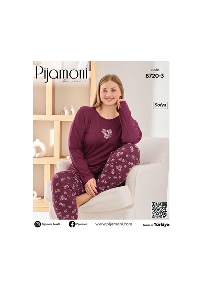 Pijamoni Kadın Sofya Büyük Beden Bisiklet Yaka Uzun Kol İnce Pijama Takımı 8720/3- 1 Adet Bordo Pijamoni Kadın Sofya Büyük Beden Bisiklet Yaka Uzun Kol İnce Pijama Takımı 8720/3- 1 Adet Bordo