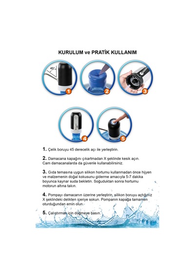 Şarjlı Otomatik Damacana Su Pompası 1200 Mah Bataryalı Bpa Içermez ,ce Belgelidir Beyaz Cn Diğer