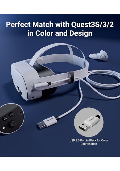 5 M Usb-c Vr Kablo Quest2/quest Pro/pico 4 Uyumlu Yüksek Hızlı Bağlantı Kablosu Beyaz