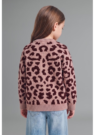 Defacto Leopar Desenli Bisiklet Yaka Triko Basic Hırka Kız Bebek I4958a526wnbr489 Bordo-br489
