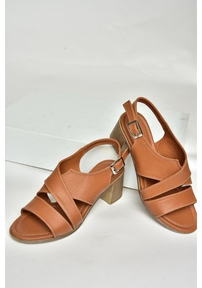 Fox Shoes P555451903 Taba Hakiki Deri Kalın Topuklu Kadın Sandalet Taba-hakiki Deri Taba