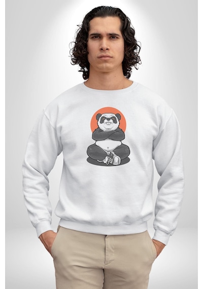 Yoga Panda Unisex Beyaz Baskılı Sweatshirt Beyaz