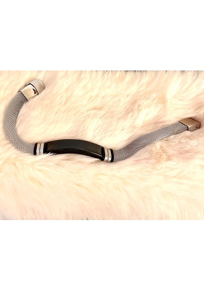 Silver-siyah Hasır Hafif Kordonlu Çelik Bileklik 22 Cm Gümüş - Siyah