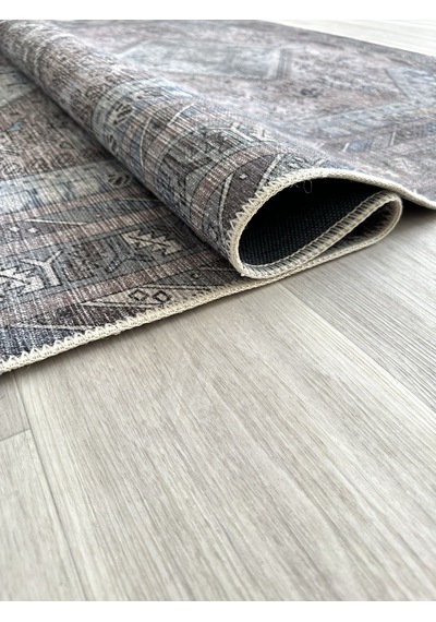 Eskitme Geometrik Madalyon Desenli Vizon Etnik Halı - Ar863bm