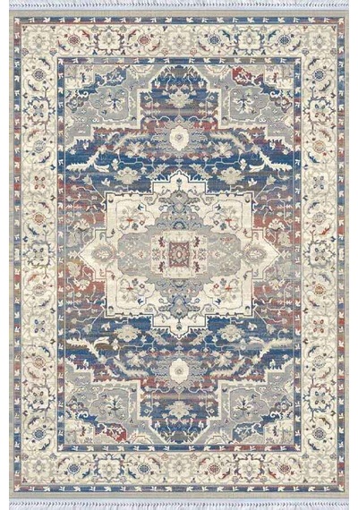 Mavi Klasik Göbekli Dokuma Pamuk Taban Kaymaz Kilim Klm225n11