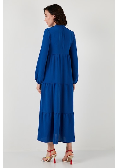 Lela Modest Regular Fit Dik Yaka Uzun Bayan Elbise 611El545 Indigo