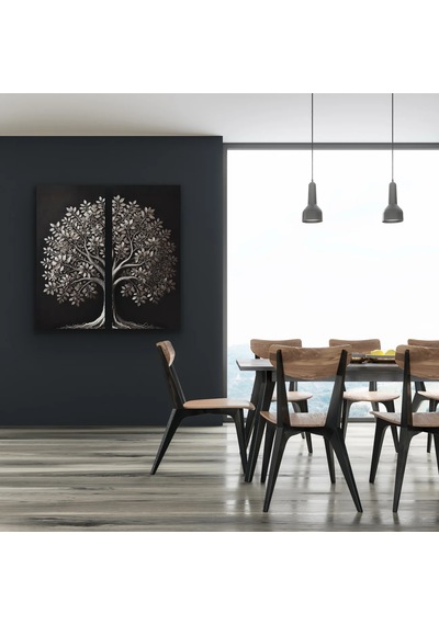 2li Eskitme Krom Ağaç Kanvas Tablo 60x120cm X2 Çok Renkli