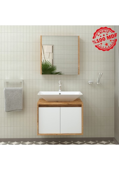 Banos Roomart Ayaksız 2 Kapaklı Lavabolu Ahşap-Mat Beyaz Mdf 6... Beyaz