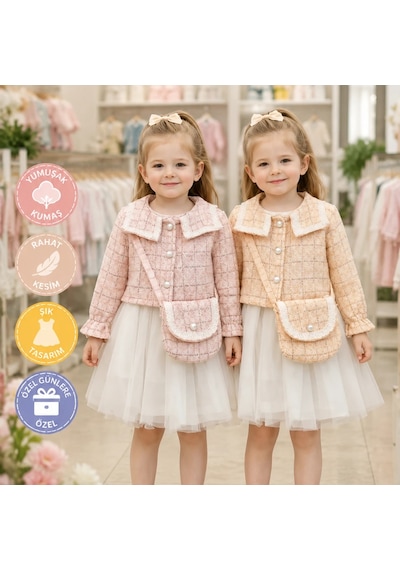 Candar 1-2-3 Yaş Bolero Ceket Ve Çanta Detaylı Çocuk Elbisesi Pembe