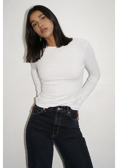 Madmext Ekru Bisiklet Yaka Slim Fit Kadın Body Mg2564 Ekru