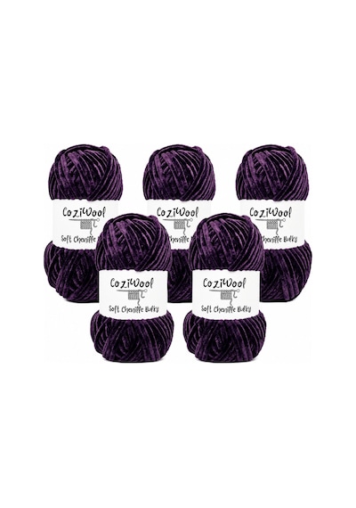 Kadife İp Soft Chenille Bulky 5'li Paket 5x100 Gr 120 Mt El Örgü İpi Mürdüm - 875823131