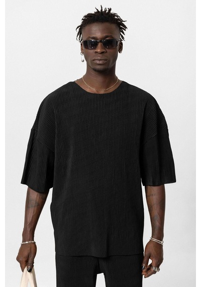 Basic Oversize Bisiklet Yaka Ottoman Takım Siyah