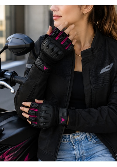 Motokit Twist Pembe / Yarım Parmak - Kaymaz Avuç İçi Kadın Motosiklet Eldiveni