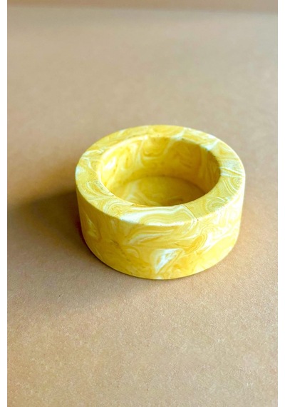 Dekoratif Sarı Mermer Desenli Beton Şamdan El Yapımı Tealight Mumluk 3 Adet Sarı