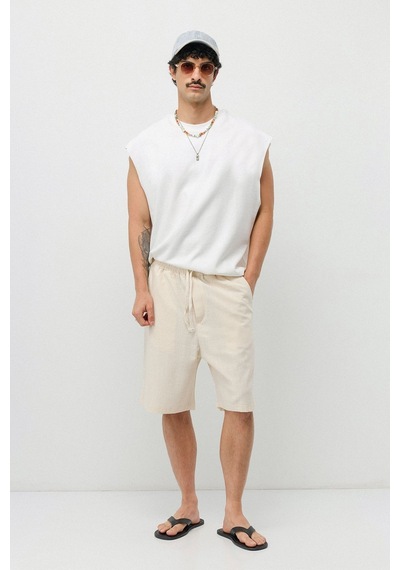 Vamos Basic Oversize Keten Şort Naturel