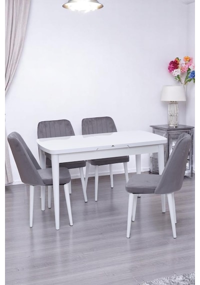 Nehir Milano Mdf Lak Panel Açılır Mutfak Masa Takımı 75x130cm beyaz