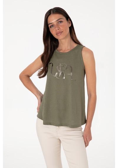 U.S. Polo Assn. Kadın Koyu Haki Kolsuz Bisiklet Yaka Tişört 50305609-VR111
