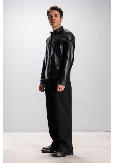 Dericlub Zagreb Erkek Hakim Yaka Slim Fit Gerçek Deri Spor Mont Siyah/bej Bej - Siyah Dericlub Zagreb Erkek Hakim Yaka Slim Fit Gerçek Deri Spor Mont Siyah/bej Bej - Siyah