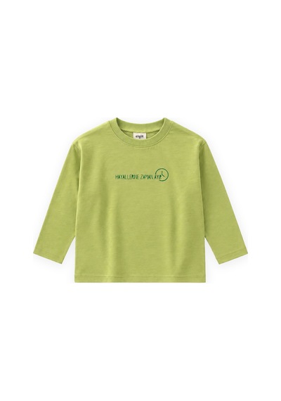 Cigit Sloganlı Uzun Kollu T-shirt 2-10 Yaş Lime Yeşil