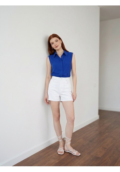Pera Moda Sıfır Kol Mevsimlik Poplin Gömlek Saks Mavisi
