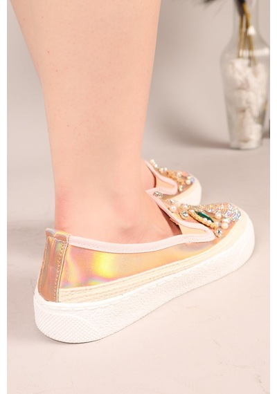 Gummi Taş Ve İncili Sneakers Rose-7948 Rose