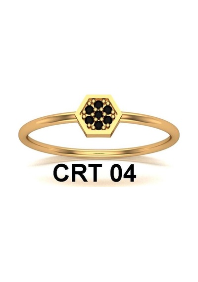Çgk Çiğdem Gürel Kuyumculuk Siyah Taşlı Altıgen Altın Yüzük Gold