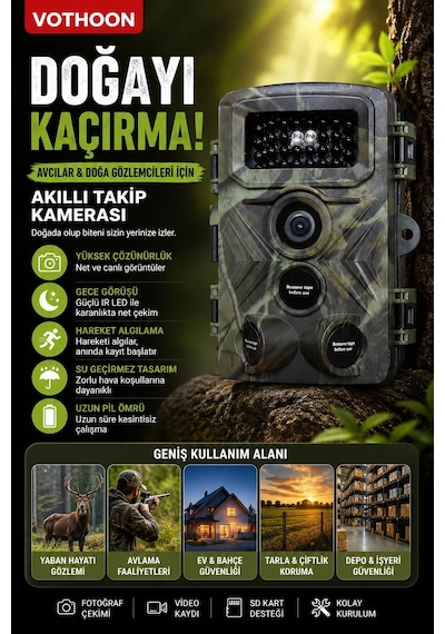 Fotokapan Kamera 3 Sensör 16mp Full Hd 1080p Gece Görüşlü 2 Inç Lcd Ekran Çok Renkli