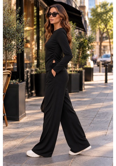 Moda Banuş Siyah Modal Kumaş Bol Paça Eşofman Takımı Mavi Mavi