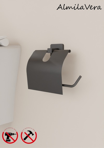 Siyah Yapışkanlı Kare Kapaklı Tuvalet Kağıtlık Wc Kağıtlık Siyah
