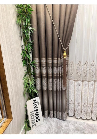 Nivemeshome Ft632255 V-5327 Antakya Toprak 1/3 Sık Pileli Fon Perde Apm Toprak