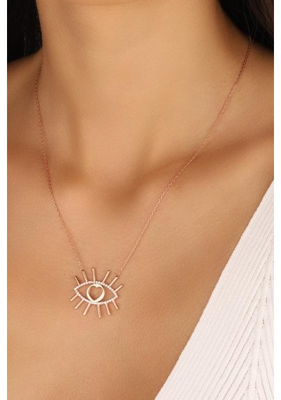Taşsız Ra Gözü Gümüş Kolye Rose Gold