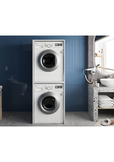 Babil Çamaşır Ve Kurutma Makinesi Dolabı Banyo Dolabı Beyaz Beyaz