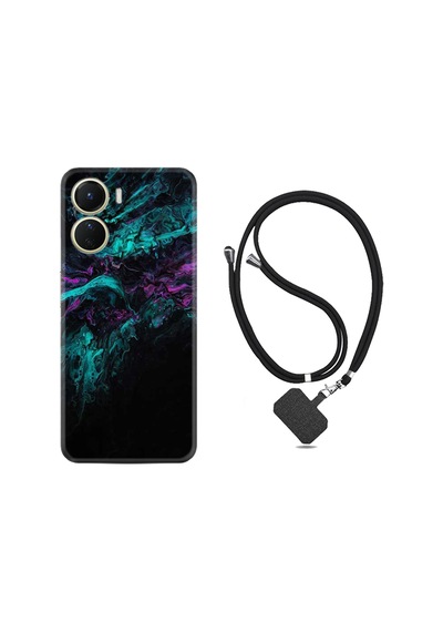 Vivo Y16 Kılıf İpli Boyun Askılı Desenli Silikon Abstract Green 1302