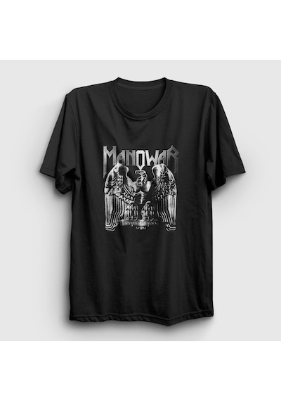 Presmono Unisex Silver Battle Hymns Manowar T-shirt Siyah