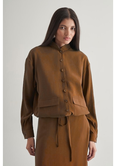 Taba Mizalle İp Büzgülü Torba Cepli Modal Karışımlı Camel Ceket CAMEL