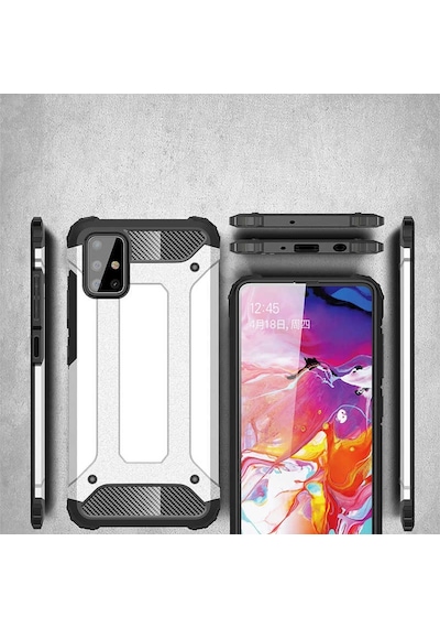 Noktaks - Samsung Galaxy Uyumlu A51 - Kılıf Çift Katman Zırh Tank Crash Military Kapak - Mavi