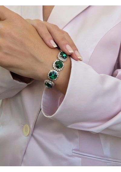 Riviere Kristal Taşlı Çiçek Model Yeşil Renkli Bileklik