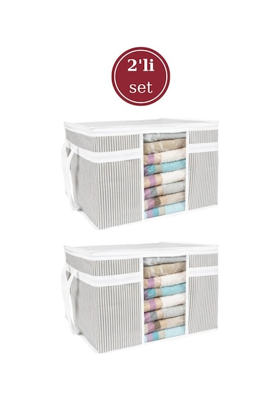 Onikiden Pencereli Hurç, Yastık Havlu Kazak Çamaşır Saklama Çantası Organizer 40x45x30cm 2 Adet