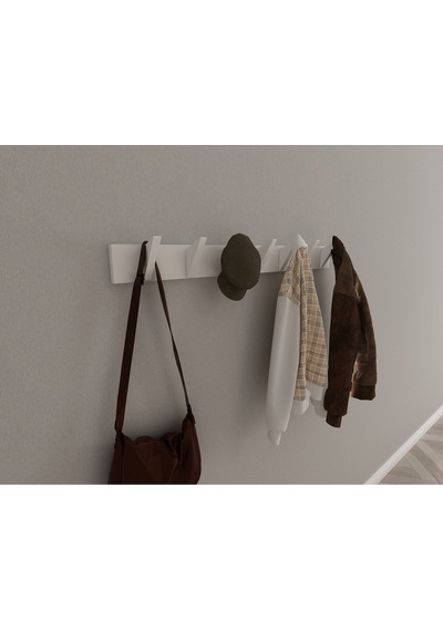 Hepsi3boyutlu Modern Duvar & Kapı Kanca Askılık - 7 Adet Beyaz Kanca Askılık - Model No : 5 Beyaz