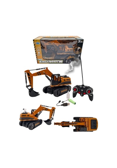1/20 Uzaktan Kumandalı Ekskavatör Şarjlı Işıklı Duman Çıkaran İş Makinesi Paletli Excavator