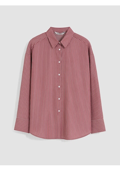 Lcw Modest Bordo Çizgili Poplin Kadın Gömlek