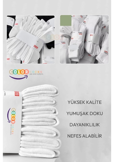 7 Çift Beyaz Soket Tenis Erkek Kadın Çorap Seti Beyaz
