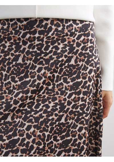Lcw Modest Kahverengi Beli Fermuarlı Leopar Desenli A Kesim Etek