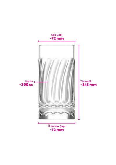 Lav Wave Cam Meşrubat Bardağı 6'lı 390 ml (Büyük Su/Soğuk Kahve/Kokteyl Bardağı )